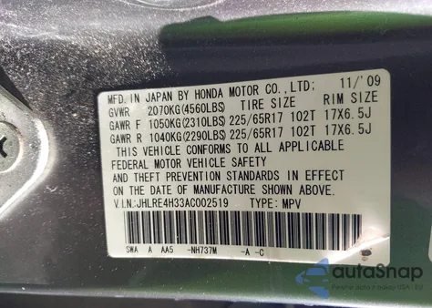 2010 Honda Cr-V Lx from USA, damaged, VIN JHLRE4H33AC002519